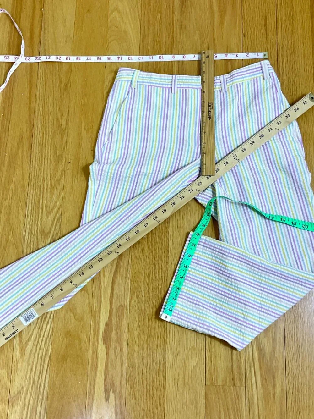 Tailor NY Pastel Stripe Pants Slim Straight Cropped Mid Rise (4) - Picture 5 of 7